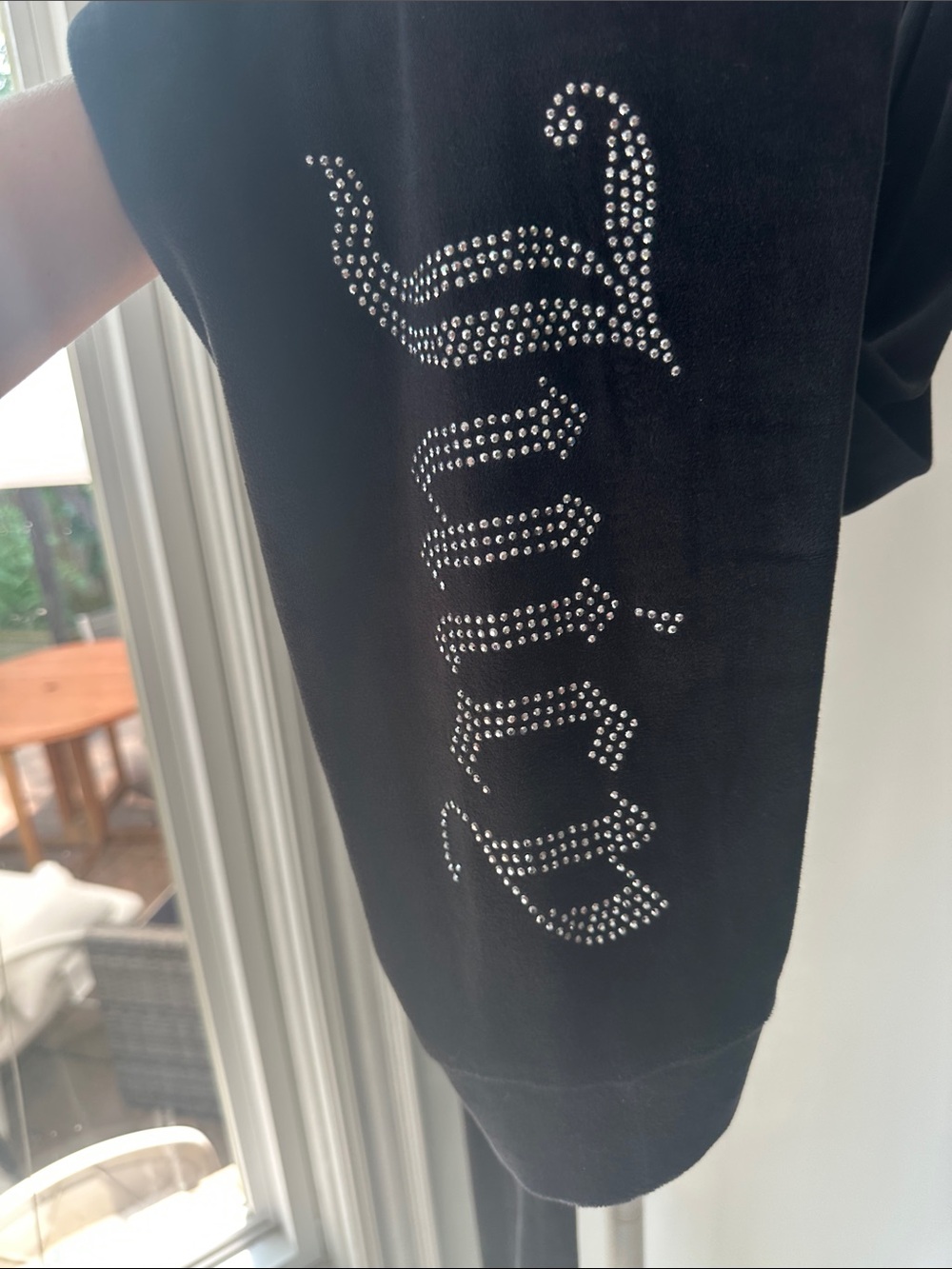 JUICY COUTURE Black Velour Velvet Sweatpants Joggers Silver Rhinestone Medium